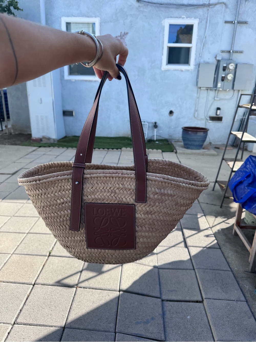 Loewe Natural Woven Basket Tote with Brown Leather Trim - Picture 5 of 6